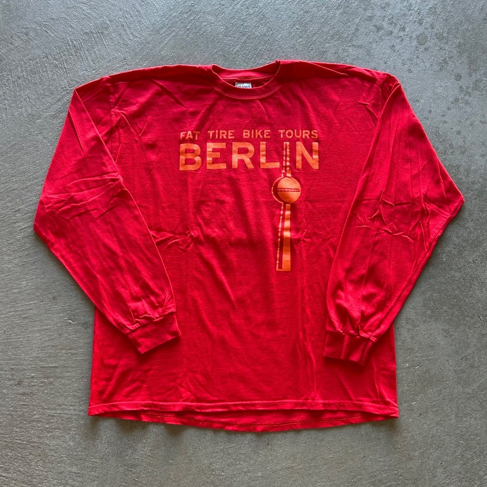 Vintage Fat Tire Bike Tours Berlin Long Sleeve Shirt Size XL Red Barcelona Paris